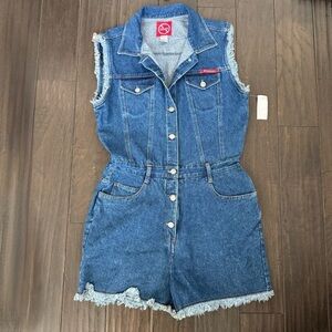 Vintage NWT No Excuses Frayed Denim Button Up Romper Size Large